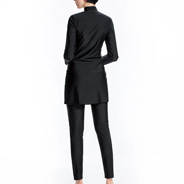 Long Sleeve Solid Color Muslim Swimwear-black