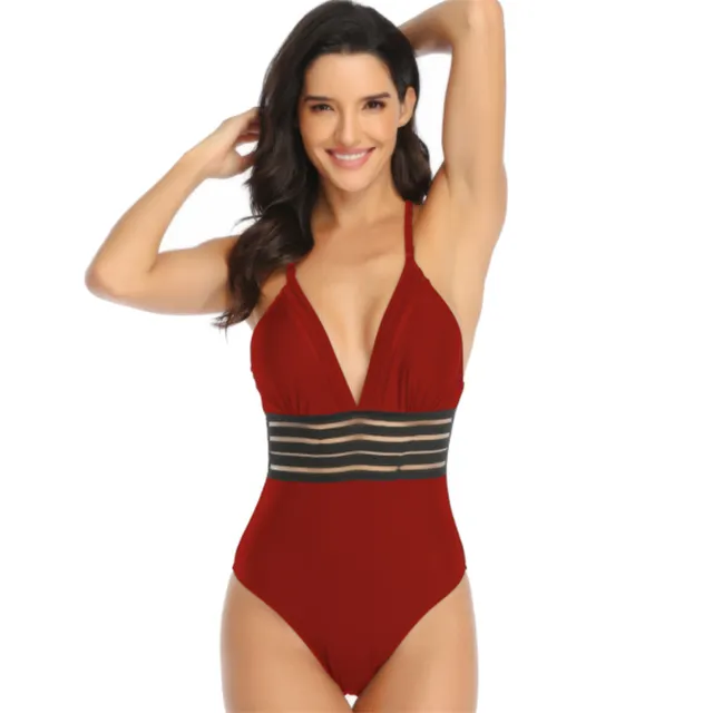 Women's One Piece Swimsuit-red