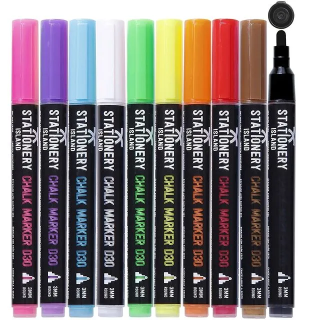 Dry Wipe D30 Chalk Pens - 3mm Fine Nib - Pack of 10