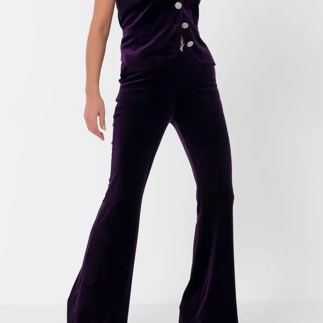 Purple High Waist Velvet Flared Tailored trousers