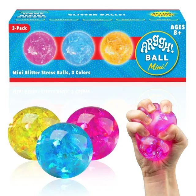 Arggh Mini Glitter Stress Balls for Adults and Kids - 3pk