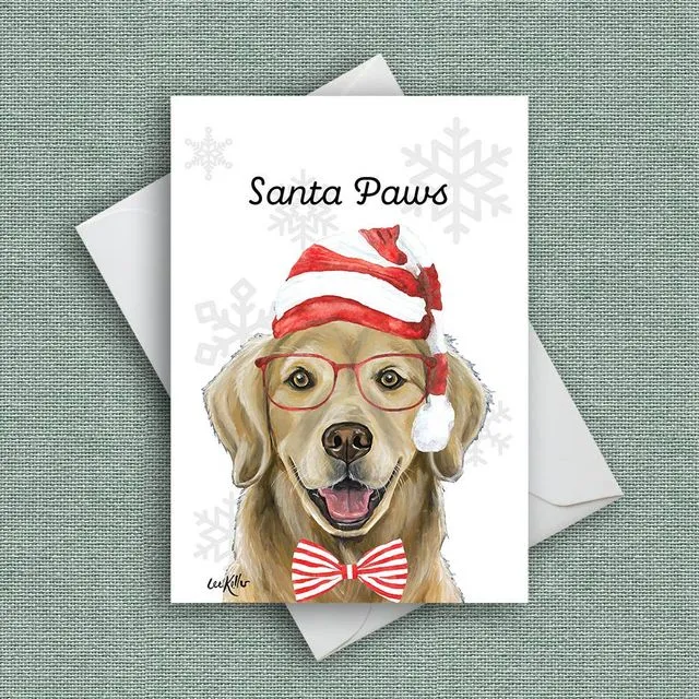 Golden Retriever Christmas Card, Cute Dog Christmas Card