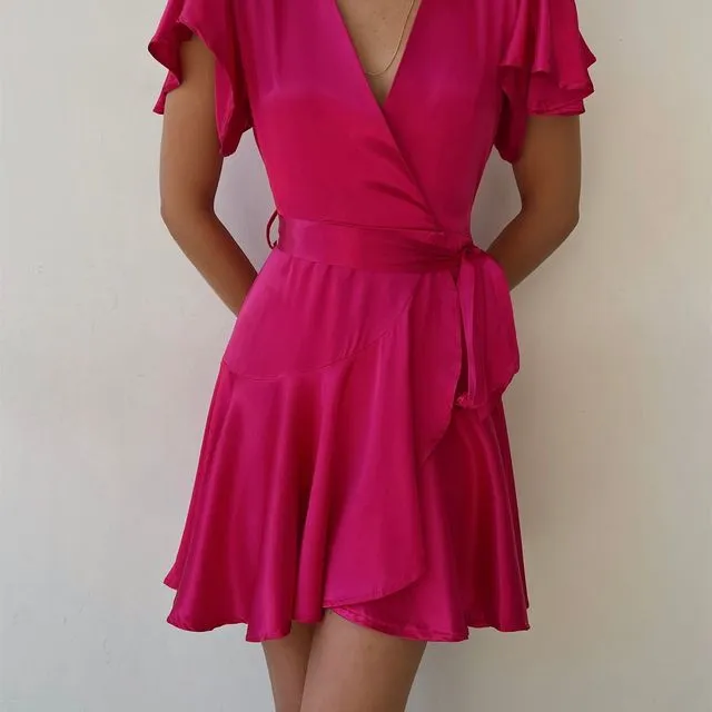Jessica Satin Wrap Dress (Pink)