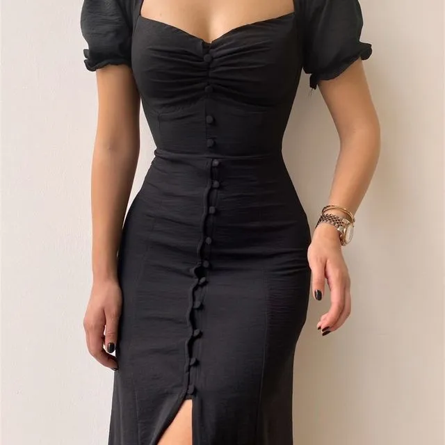 Hannah Slinky Midi Dress (Black)