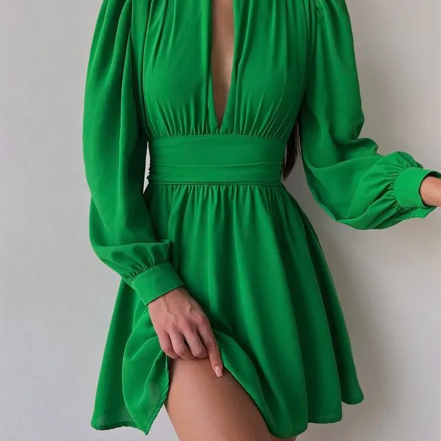 Kylie Halter Babydoll Dress (Green)