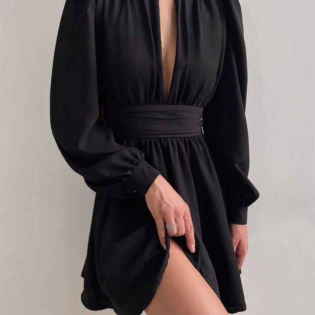 Kylie Halter Babydoll Dress (Black)