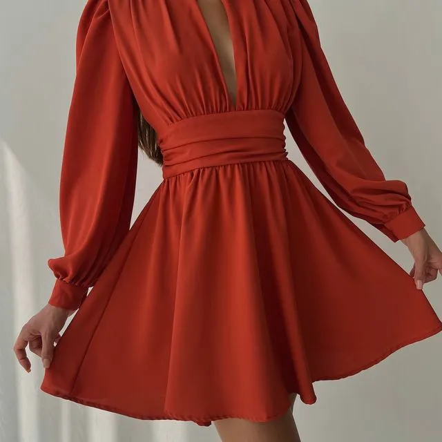 Kylie Halter Babydoll Dress (Red)