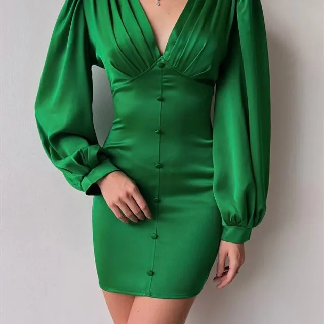 Natalie Puff Sleeves Mini Dress (Green)