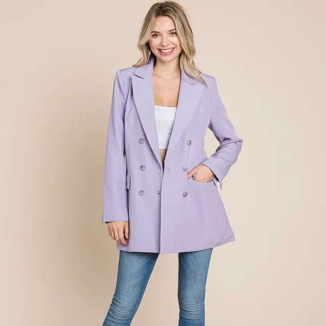 Collar Long Double Breasted Blazer Jacket, SML(2-2-2)/1Pack