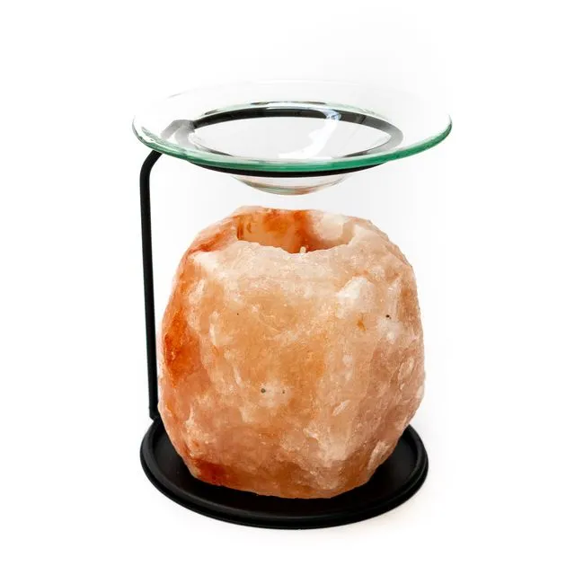 Natural Salt Oil Burner with Stand and Glass Dish