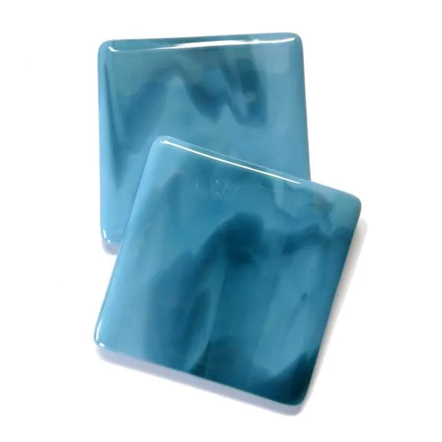 Fluid fused glass coasters - blue/green