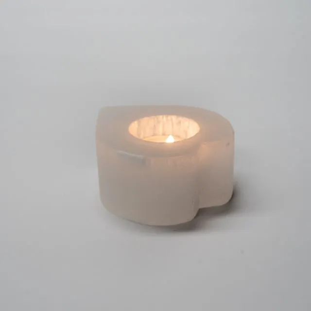 Selenite Heart Candle Holder, 8cm White