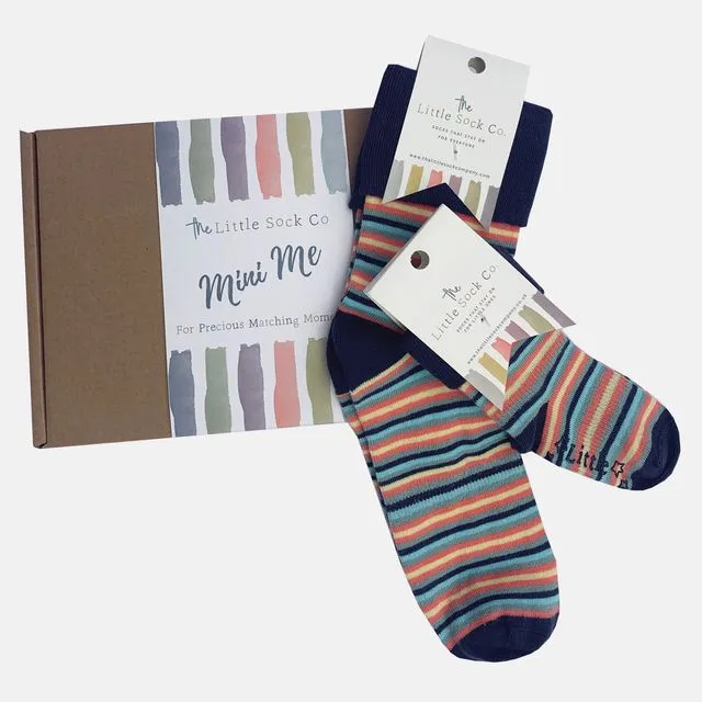 Mini Me Matching Socks Set in Smarty Stripe L/XL 7-10