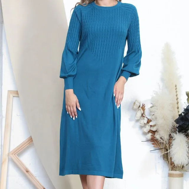 P8899 - Teal cable knit jumper dress (Pack of 2)