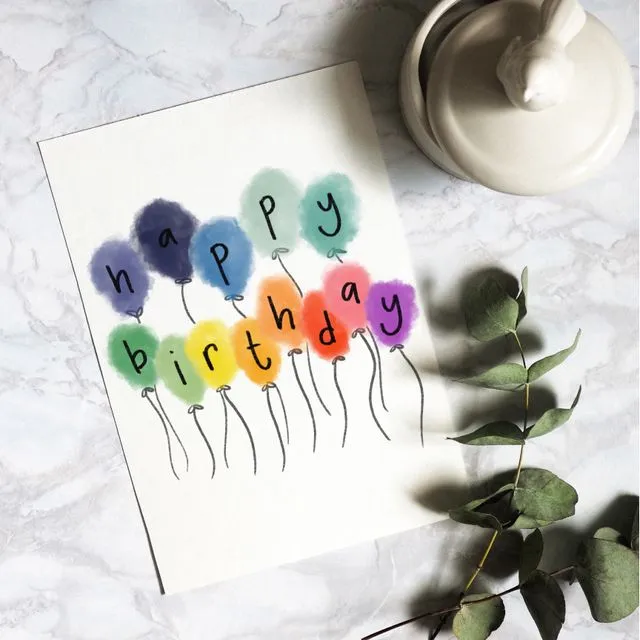 Rainbow balloons happy birthday card