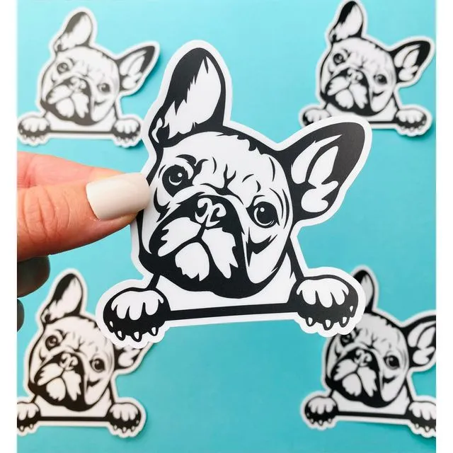 French Bulldog Sticker Black & White Frenchie Bulldog Head Paws Dog Decal for Car, Water Bottle
