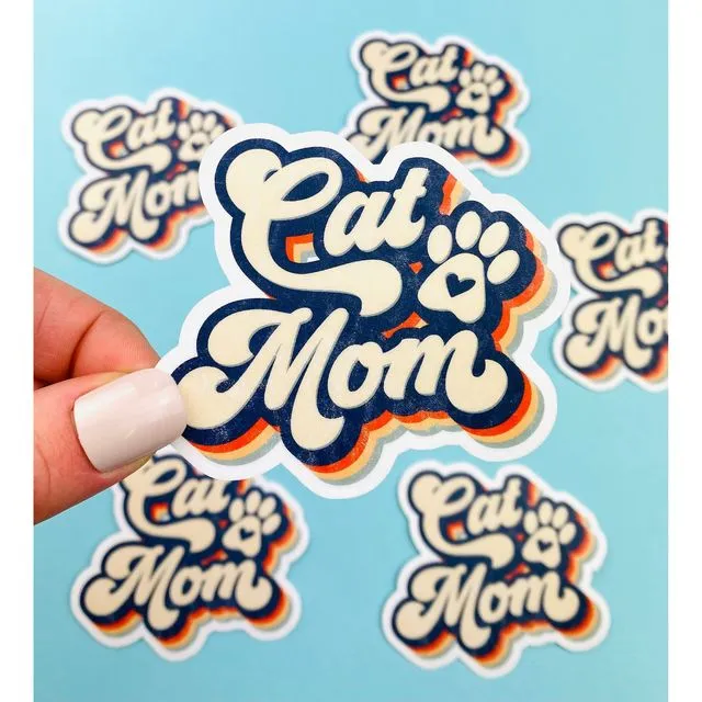 Retro Cat Mom Sticker Distress Vintage Look Sticker for Cat Lovers Cat Lover Gift for Kitty Owner, Kitty Sticker, Kitty Decals