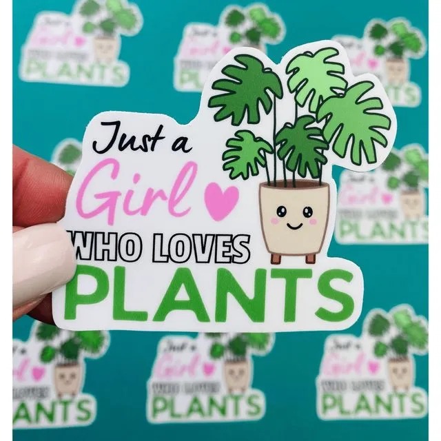 Kawaii Plant Love Sticker, Girl Who Loves Plants Sticker,Kawaii   Monstera Plant Sticker for Plant Lovers, Cute Stickers for Water Bottle