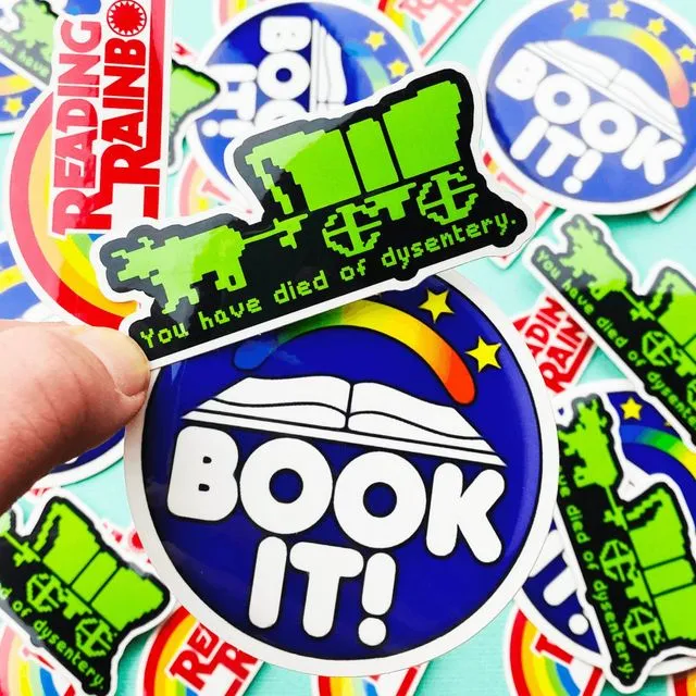 Eighties Kids Sticker 3 Pack including Book It! - Reading Rainbow - Oregon Trail Vintage Designs from 1980s 1990s, Eighties Stickers
