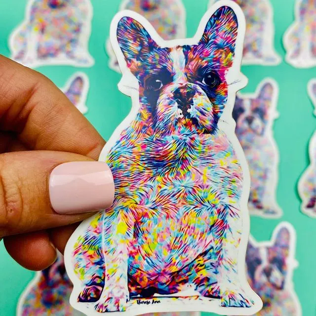 French Bulldog Sticker Colorful Abstract Cute French Bulldog Dog Decal for Car, Water Bottle Sticker for French Bulldog Mom Owner