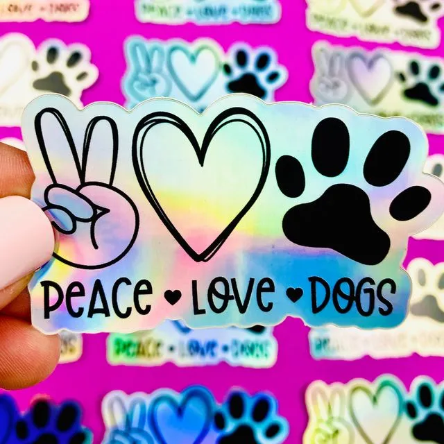 Peace Love Dogs Sticker Hologram Dog Decal for Car, Hydroflask, Pretty Dog Gift for Dog Mom, Dog Car Sticker, Dog Water Bottle Sticker