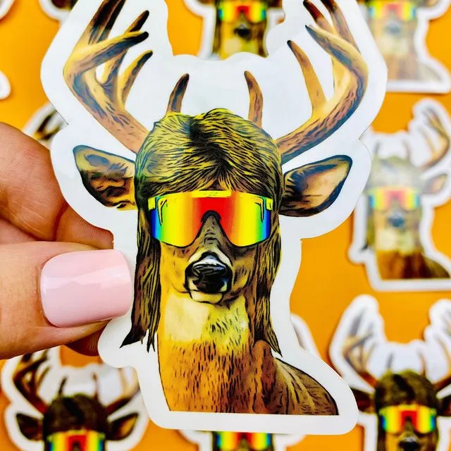 Funny Deer With a Mullet Sticker for Hunters Hunting Fans, Deer Sticker, Deer Hunting Gift, Deer Hunter Sticker, Deer Hunter Decal for Truck - Small