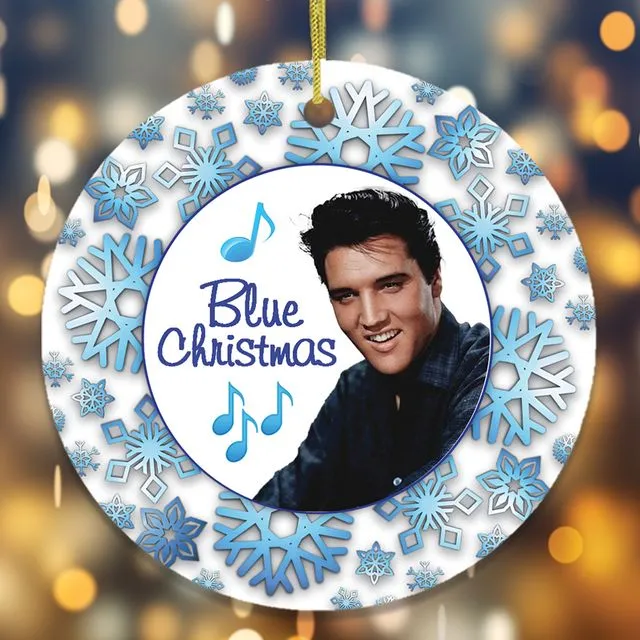 Blue Christmas Elvis Ornament Circle