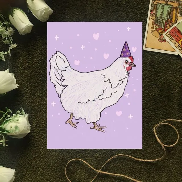 Chicken in a Hat, A5 Art Print