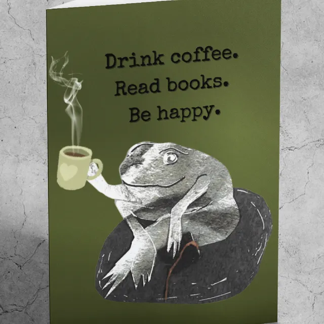 Frog and Coffee greeting card
