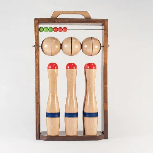 Bowling set with wooden frame