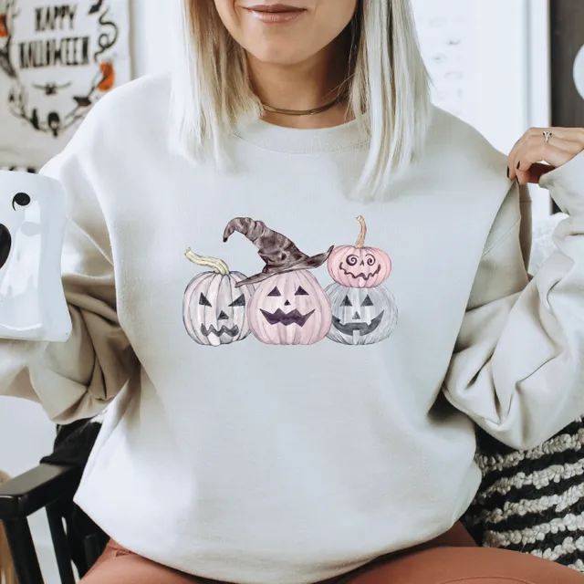 Pumpkin Design Sweatshirt - Sand