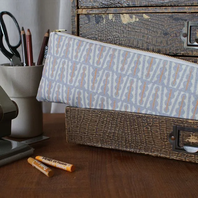 Large Abstract pattern Pencil case in Silver Grey Woolsthorpe Linen