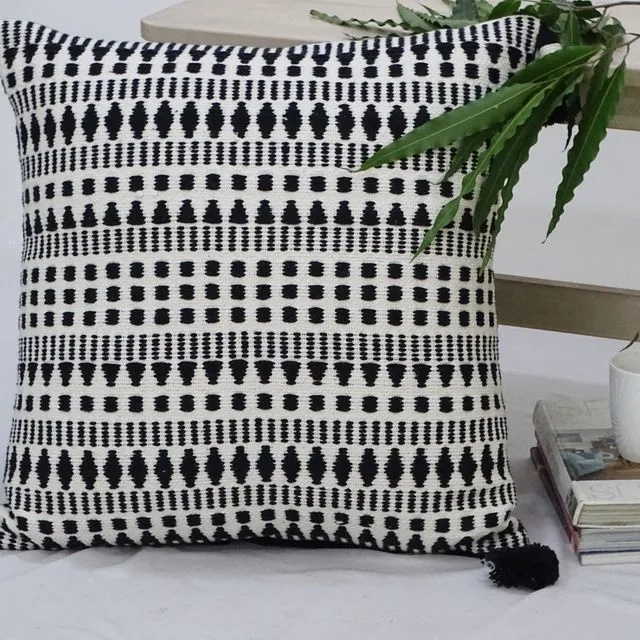 Black Decorative Throw Pillow with Tassels 22"x 22"