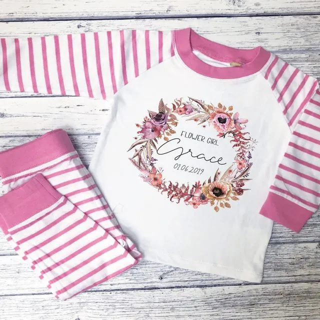 Personalised Floral Design Children’s Pyjamas - Pink