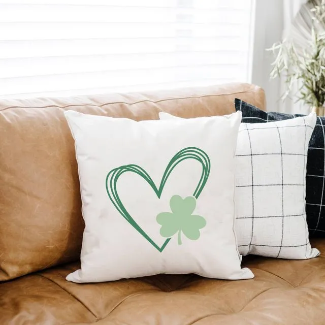 Heart w/Clover #14 18x18 inch St Patrick's Day Pillow Cover