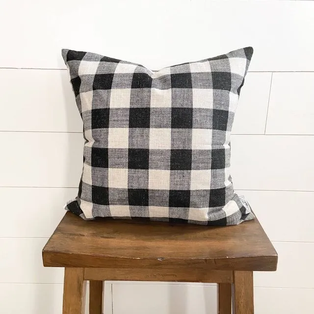 Black and White Woven Medium Buffalo Pillow Cover 18x18