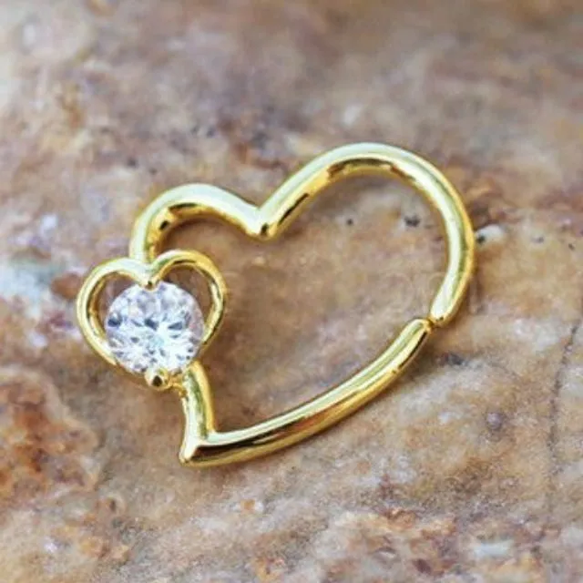 Gold Heart Cartilage Earring with Jeweled Heart