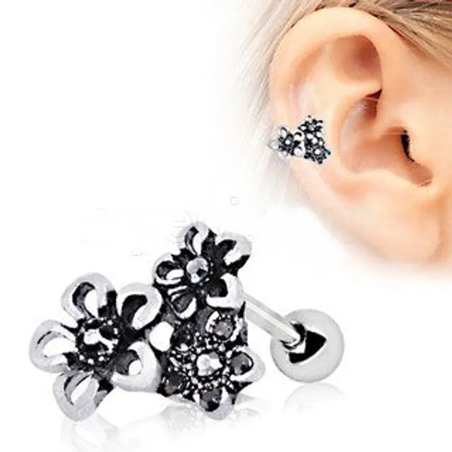 316L Stainless Steel Triple Accented Flower Cartilage Earring
