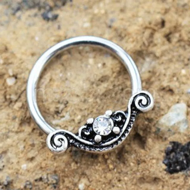 316L Stainless Steel Ornate Design Snap-in Captive Bead Ring / Septum Ring