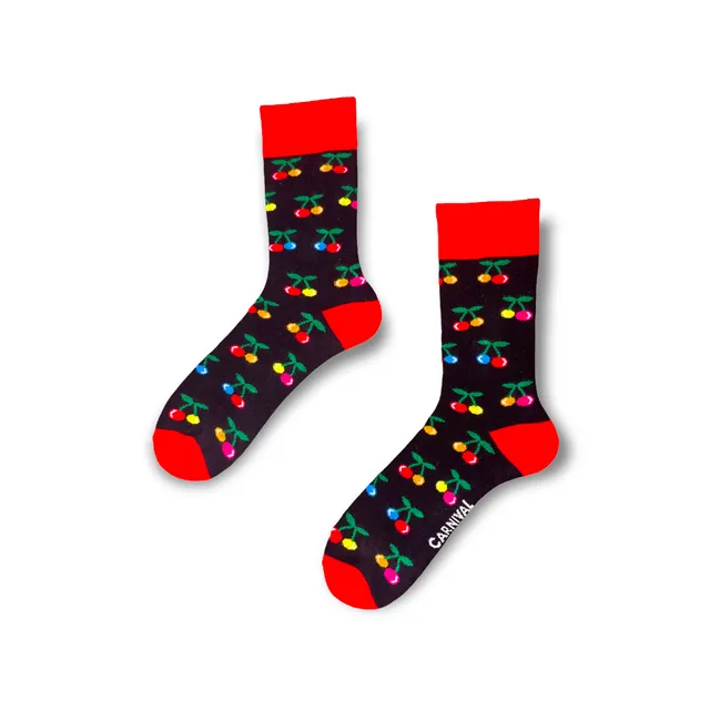 Carnival Socks Cherries | Men and Women Novelty Socks | Pair Funky Socks | Fun Colourful Novelty Silly Cotton Socks | Best Funny Crazy Happy Gifts for Him and for Her
