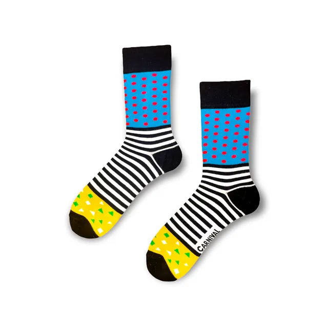 Carnival Socks Dots and Stripes | Men and Women Novelty Socks | Pair Funky Socks | Fun Colourful Novelty Silly Cotton Socks | Best Funny Crazy Happy Gifts for Him and for Her