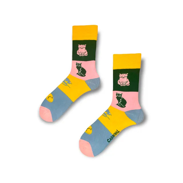 Carnival Socks Lazy Cats | Men and Women Novelty Socks | Pair Funky Socks | Fun Colourful Novelty Silly Cotton Socks | Best Funny Crazy Happy Gifts for Him and for Her
