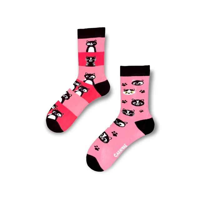 Carnival Socks Silly Cats | Men and Women Novelty Socks | Odd Mismatching Funky Socks | Fun Colourful Novelty Silly Cotton Socks | Best Funny Crazy Happy Gifts for Him and for Her