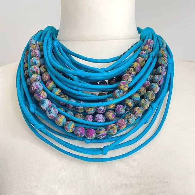 Africa Multi String, Tribal Layered Beaded Necklace -Blue/Multi