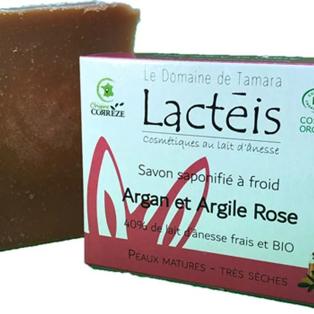 COSMOS ORGANIC soap with 40% fresh and ORGANIC donkey milk - Cold saponified - Argan and pink clay