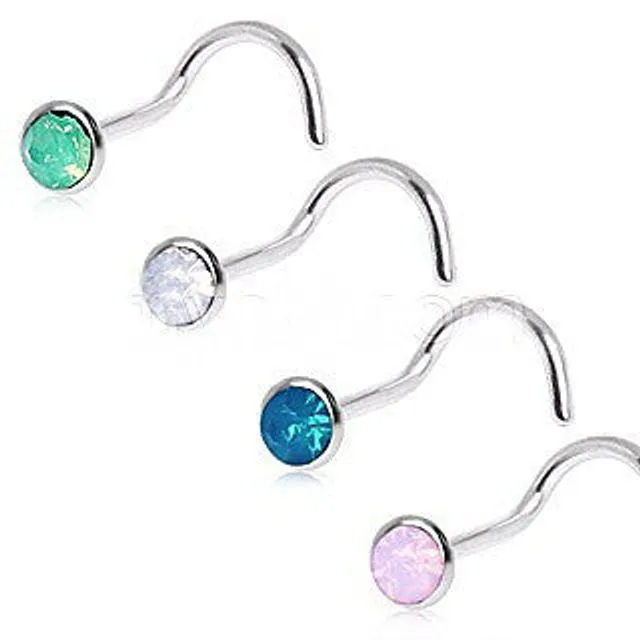 316L Surgical Steel Opalite Screw Nose Ring