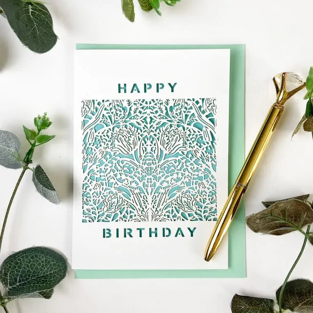 William Morris lily of the valley birthday card