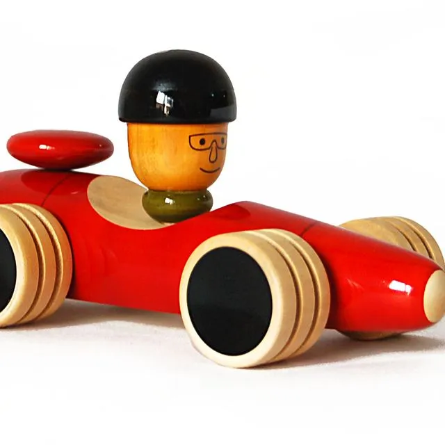 Wooden Toy Racing Car Classic Red Handmade Non Toxic Colours Fair trade