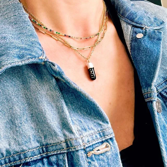 Chill Pill. Gold Layer Charm Necklace.