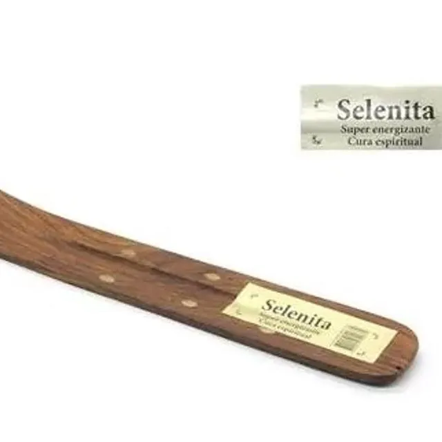 Wood Incense Holder with Selenite 26 x 4 cm